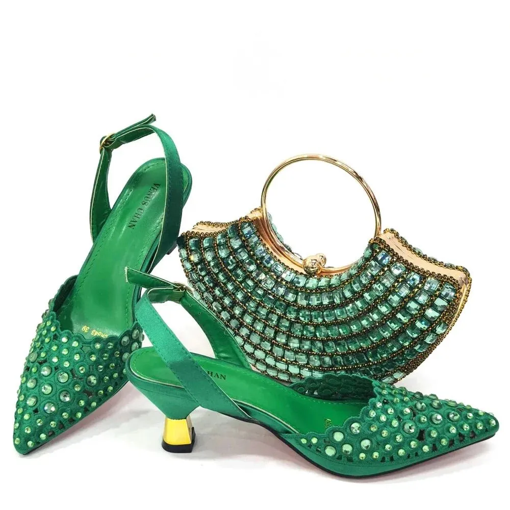 Elegant Party Shoes & Bag Set with Rhinestone Detailing