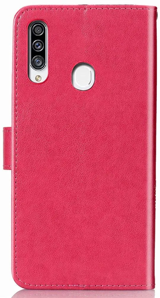 EMAXELER Galaxy A20S Case Stylish Embossing PU Leather Diamond Butterfly Slim Shockproof Flip Wallet Cover with Kickstand Credit Cards Slot for Samsung Galaxy A20S Crystal Clover Red SD.