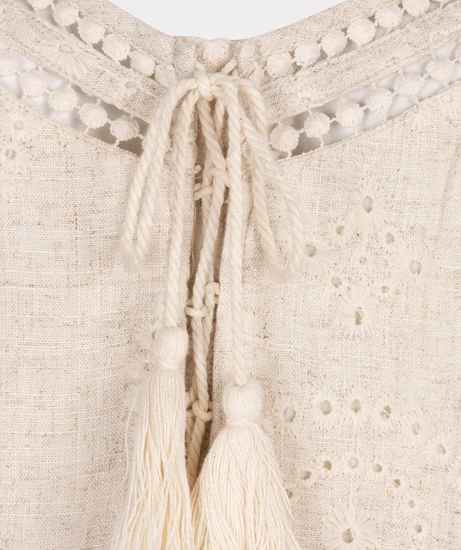 Embroidered Linen Blend Dress