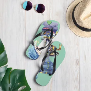 Exclusive Shipwreck Rum Caribbean Map Print Flip Flops Jim Mazzotta Artwork