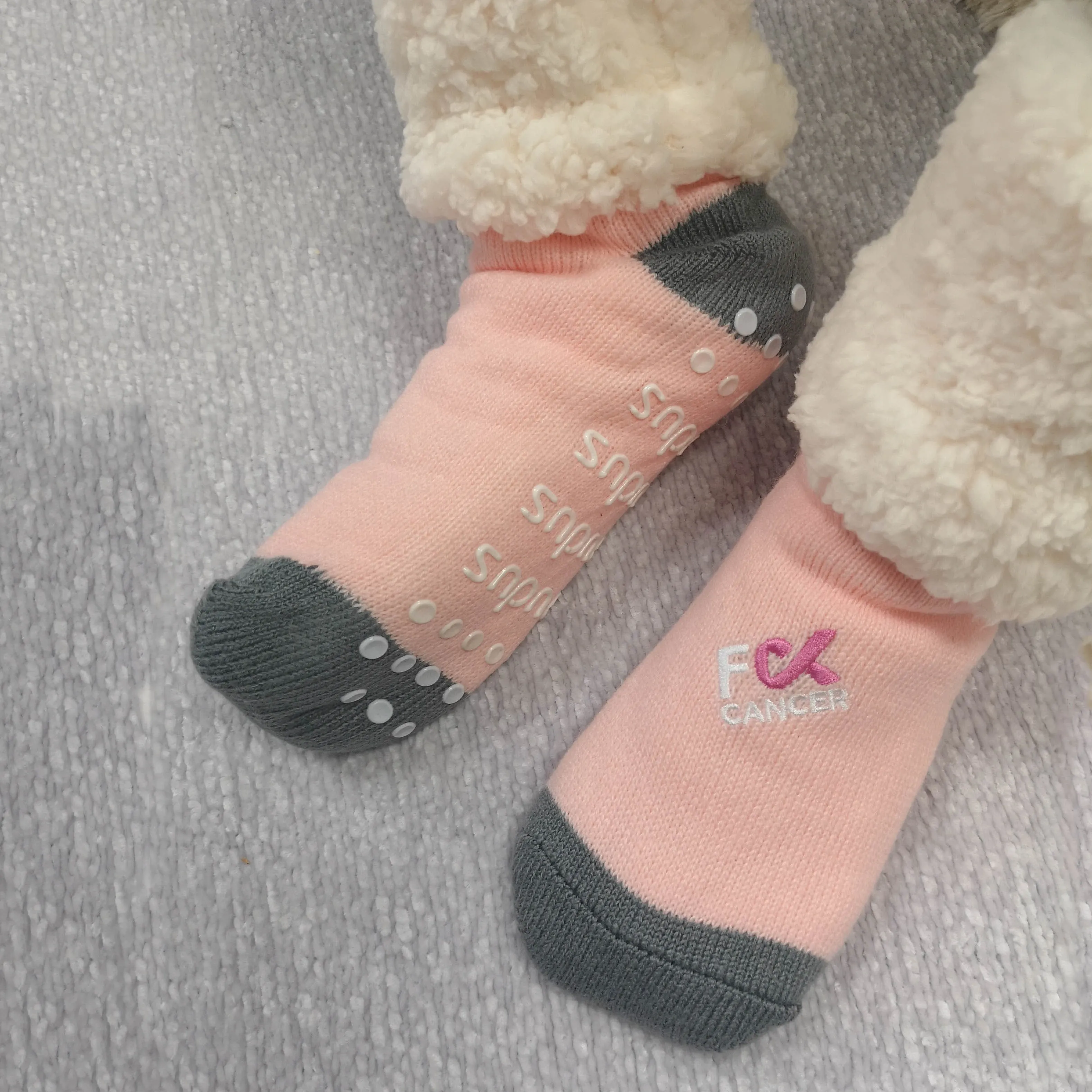 F Cancer x Pudus Classic Slipper Socks | Pink