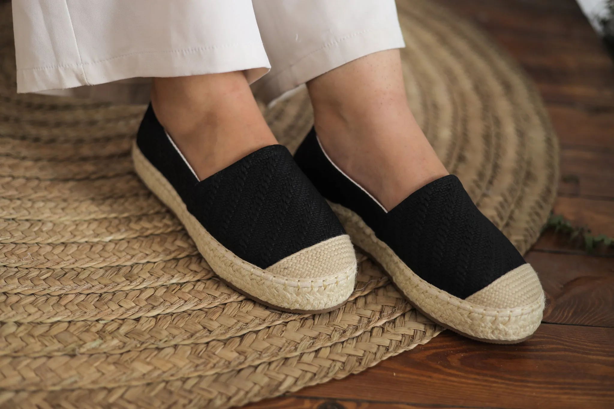 Fabric Patter Espadrilles - Black