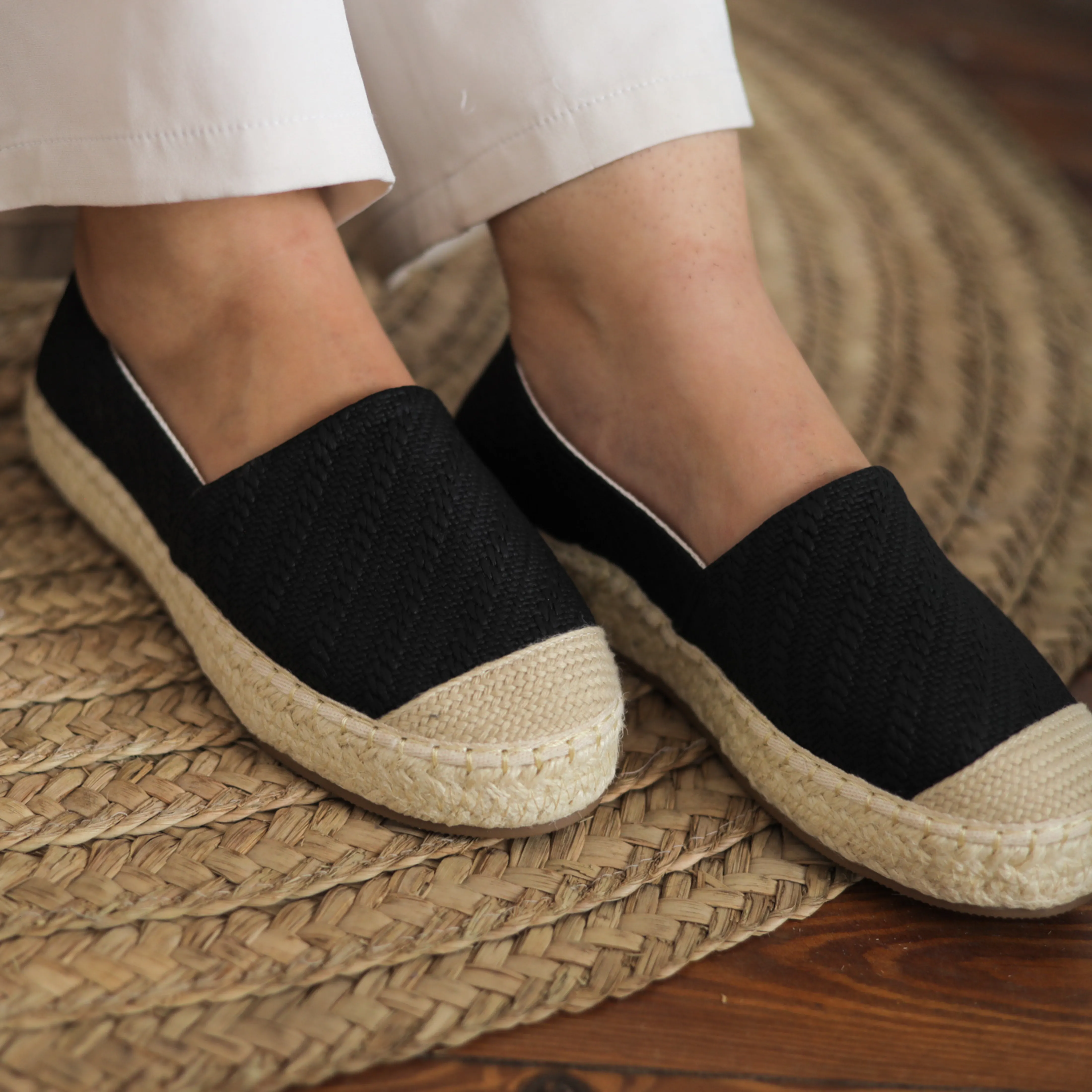 Fabric Patter Espadrilles - Black
