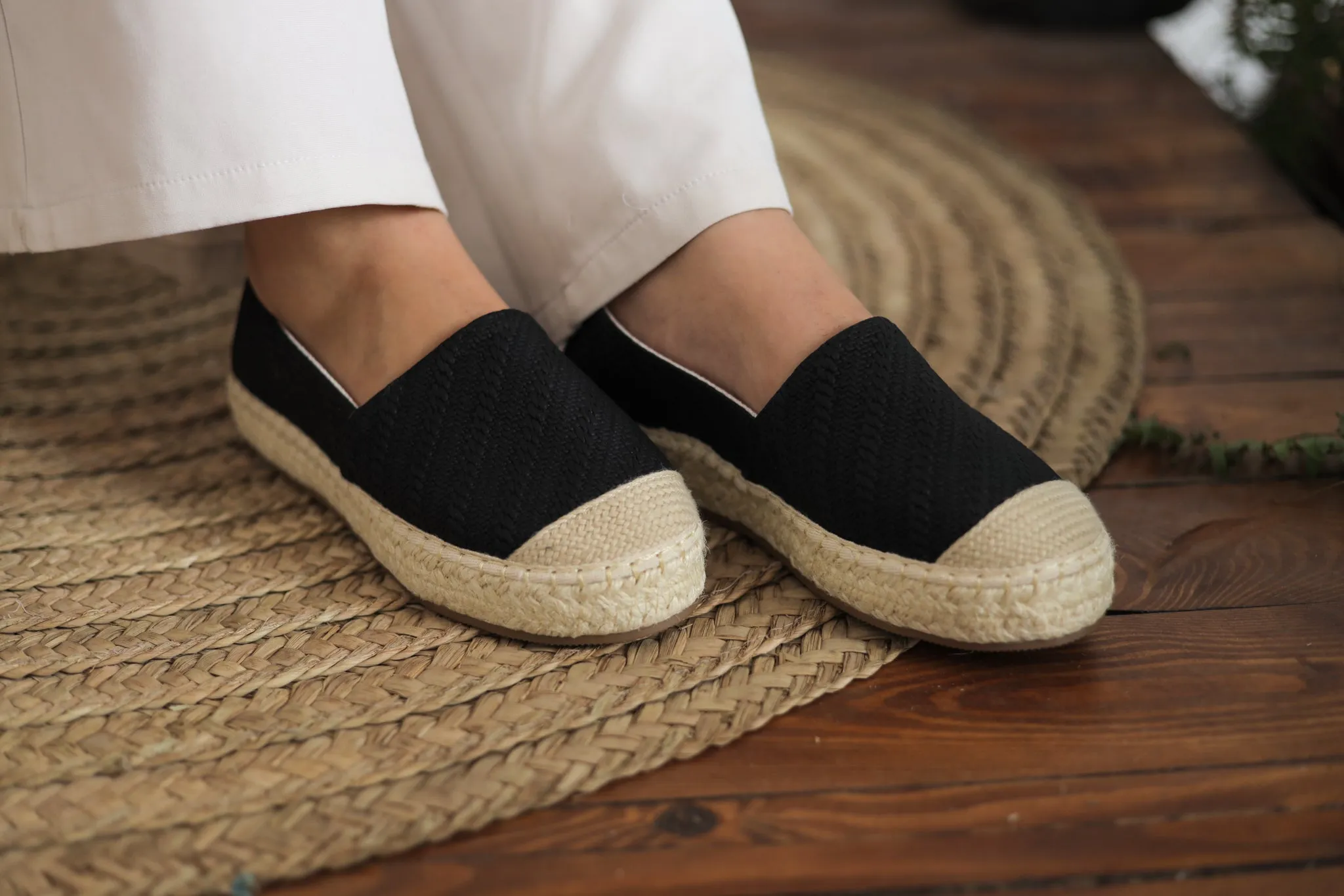 Fabric Patter Espadrilles - Black