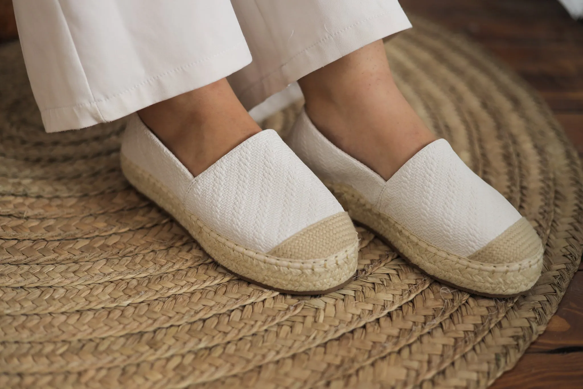 Fabric Patter Espadrilles - White