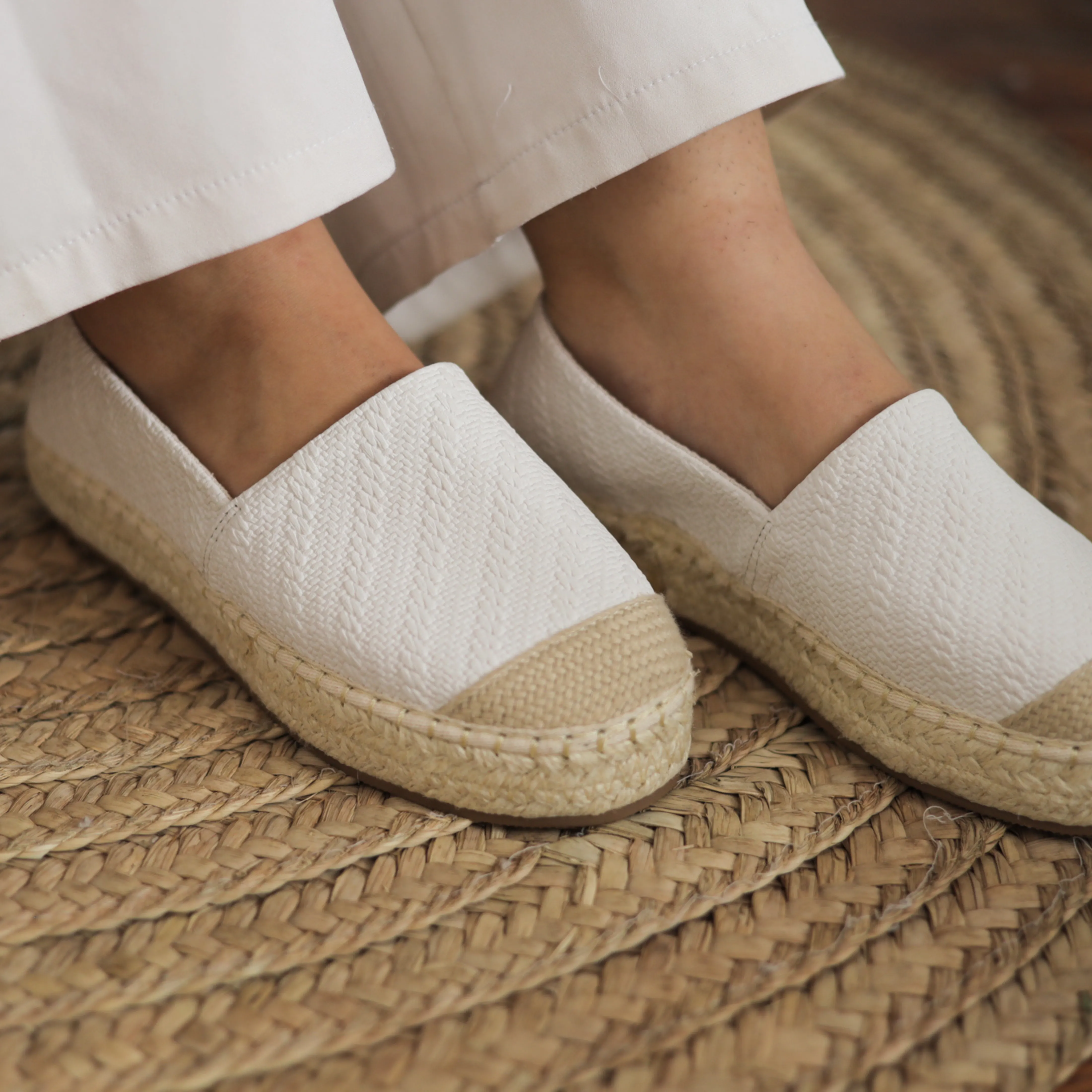 Fabric Patter Espadrilles - White