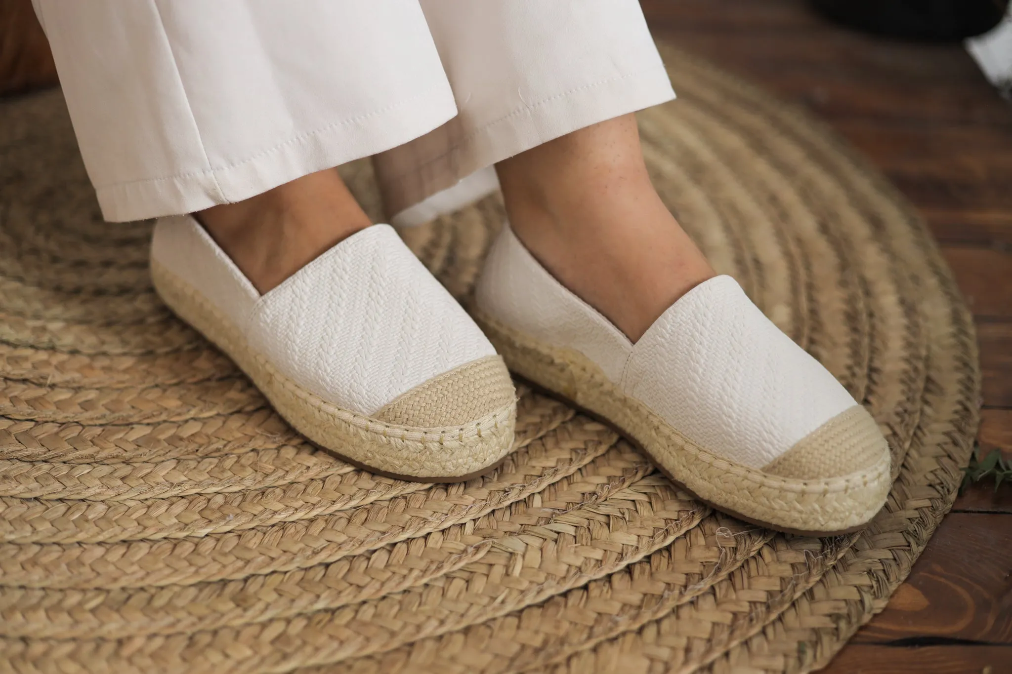 Fabric Patter Espadrilles - White