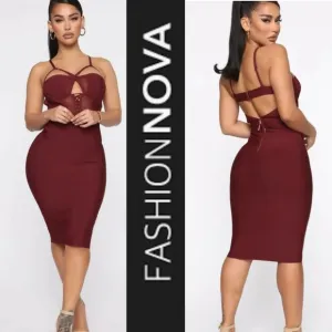 FASHION NOVA FLIRT ON THE ROCKS BANDAID BODYCON BACKLESS MIDI DRESS *NWT*