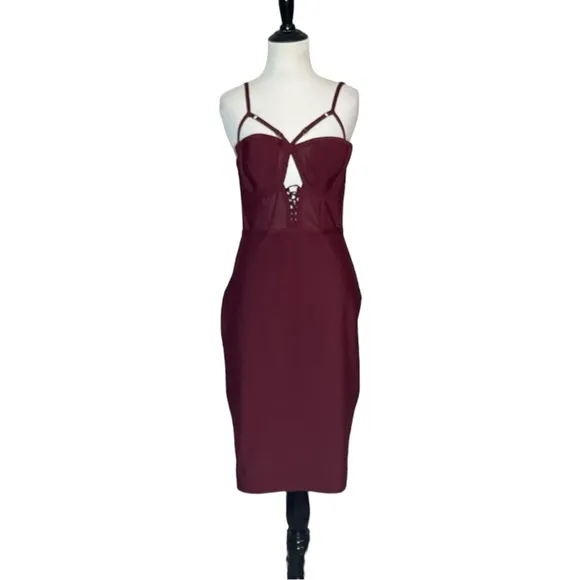 FASHION NOVA FLIRT ON THE ROCKS BANDAID BODYCON BACKLESS MIDI DRESS *NWT*