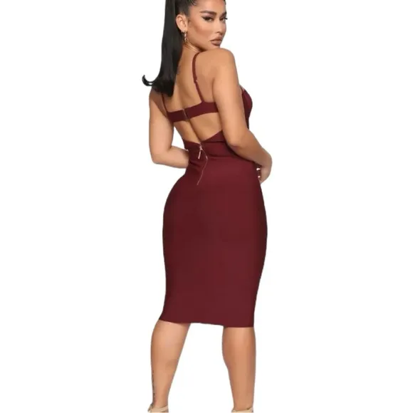 FASHION NOVA FLIRT ON THE ROCKS BANDAID BODYCON BACKLESS MIDI DRESS *NWT*
