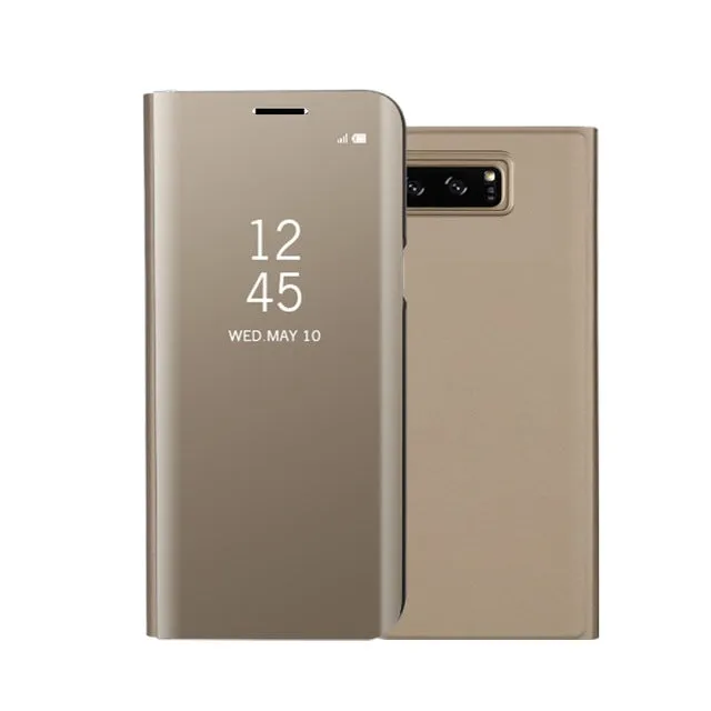 Fashion Shockproof  Ultra Thin Electroplating PU Case Cover Mirror Free Flip Anti-scratch Protective Case for Samsung Galaxy Note 8 Black