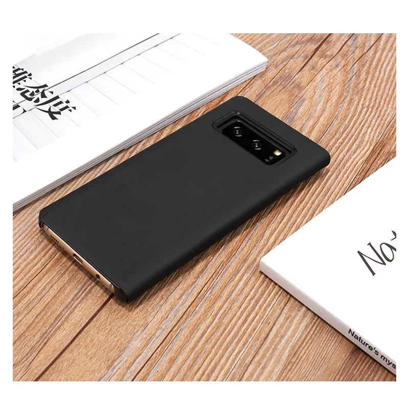 Fashion Shockproof  Ultra Thin Electroplating PU Case Cover Mirror Free Flip Anti-scratch Protective Case for Samsung Galaxy Note 8 Black