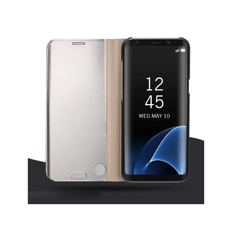 Fashion Shockproof  Ultra Thin Electroplating PU Case Cover Mirror Free Flip Anti-scratch Protective Case for Samsung Galaxy Note 8 Black