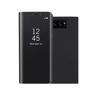 Fashion Shockproof  Ultra Thin Electroplating PU Case Cover Mirror Free Flip Anti-scratch Protective Case for Samsung Galaxy Note 8 Black