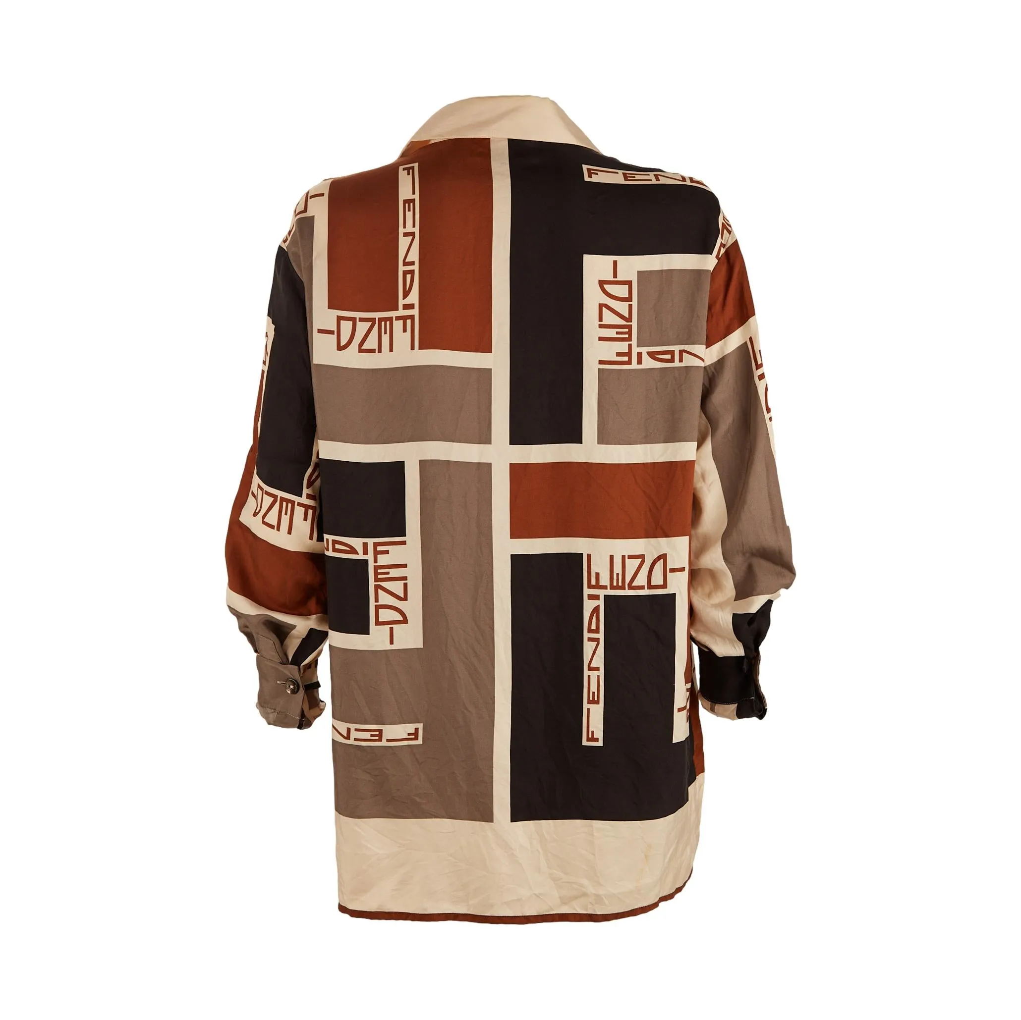 Fendi Brown Color-Blocked Logo Button Down