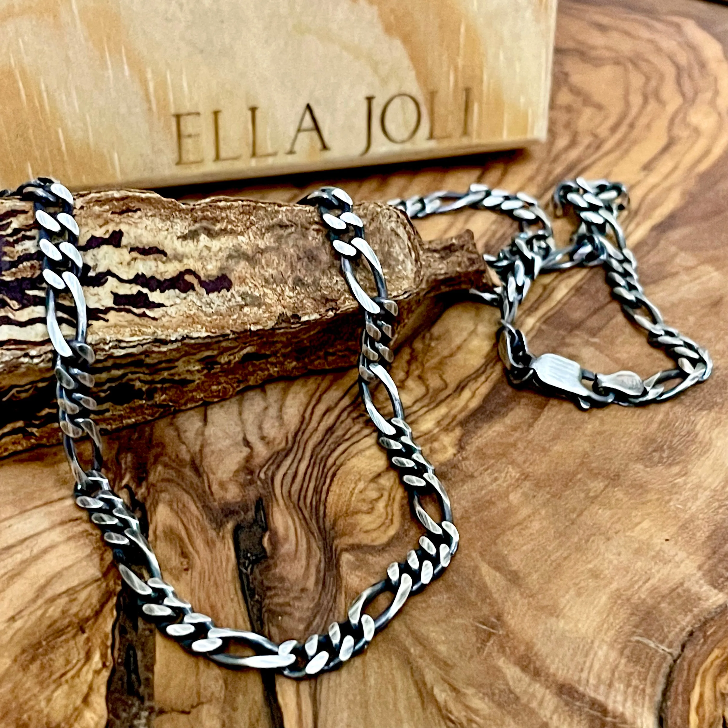 Figaro Chain Necklace 5mm Oxidized Sterling Silver