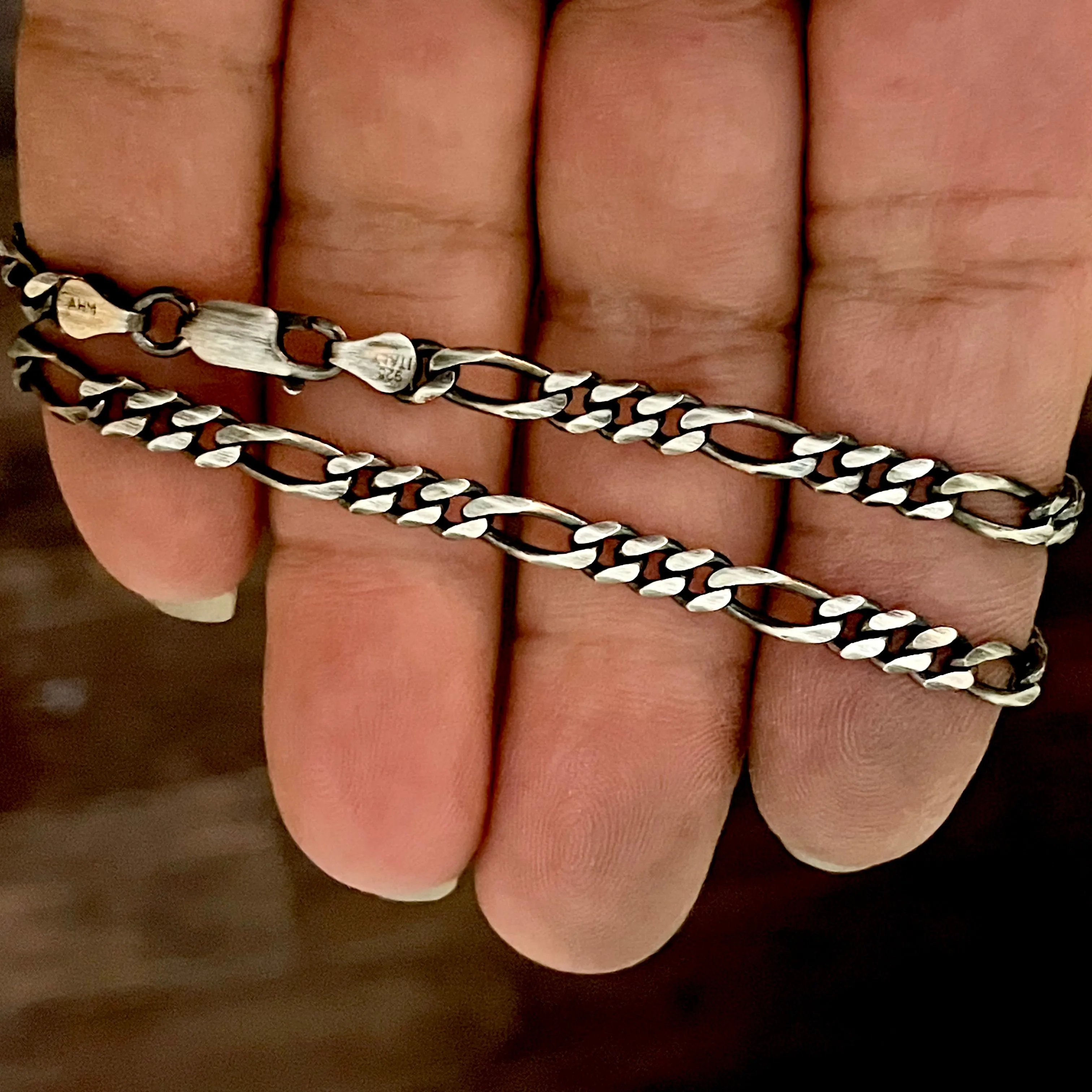 Figaro Chain Necklace 5mm Oxidized Sterling Silver