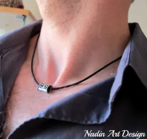 Fish Charm Men's Black Necklace