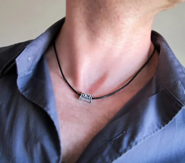 Fish Charm Men's Black Necklace