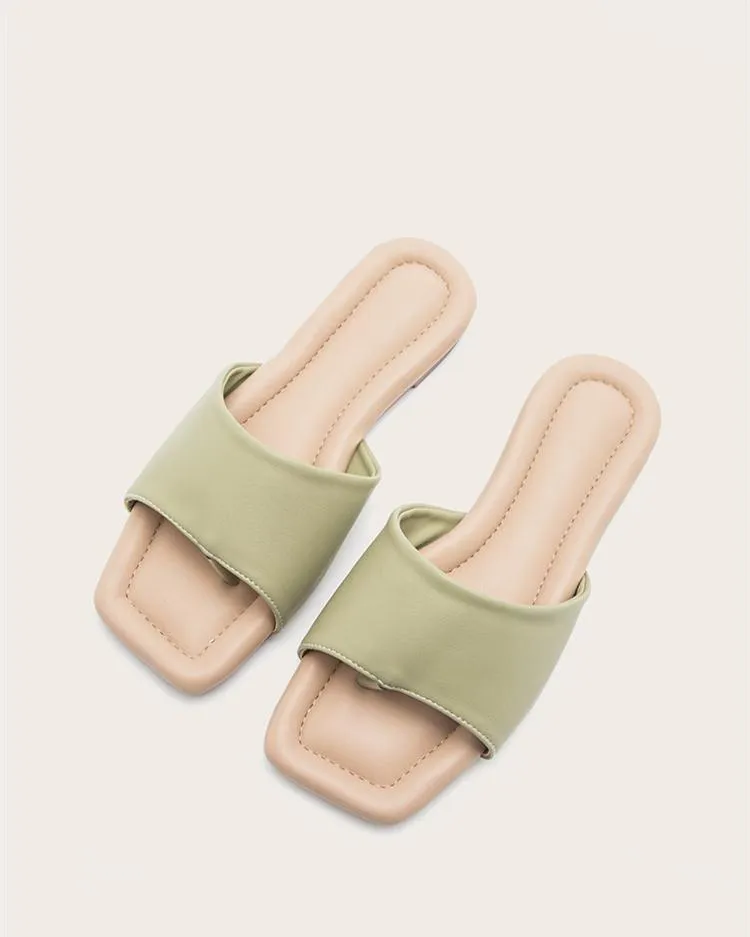 Flat Flip Flops Sandals - Light Green
