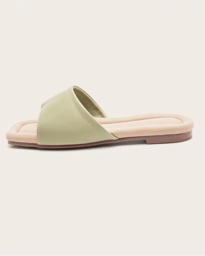 Flat Flip Flops Sandals - Light Green