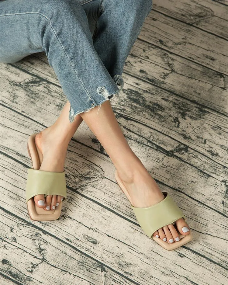 Flat Flip Flops Sandals - Light Green