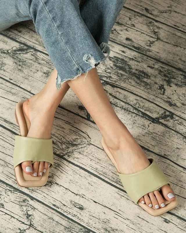 Flat Flip Flops Sandals - Light Green
