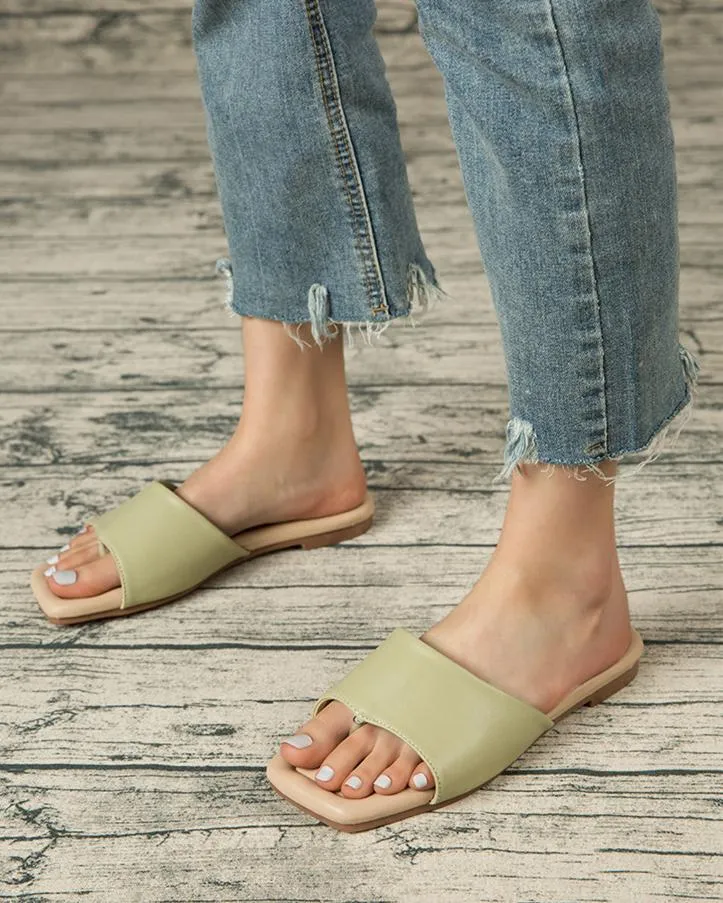 Flat Flip Flops Sandals - Light Green