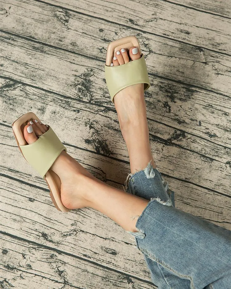 Flat Flip Flops Sandals - Light Green
