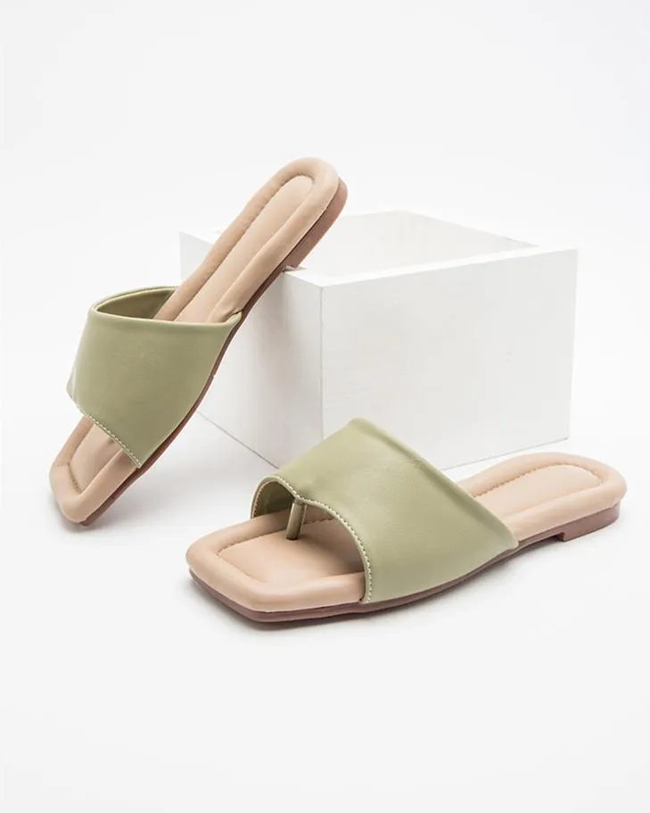 Flat Flip Flops Sandals - Light Green
