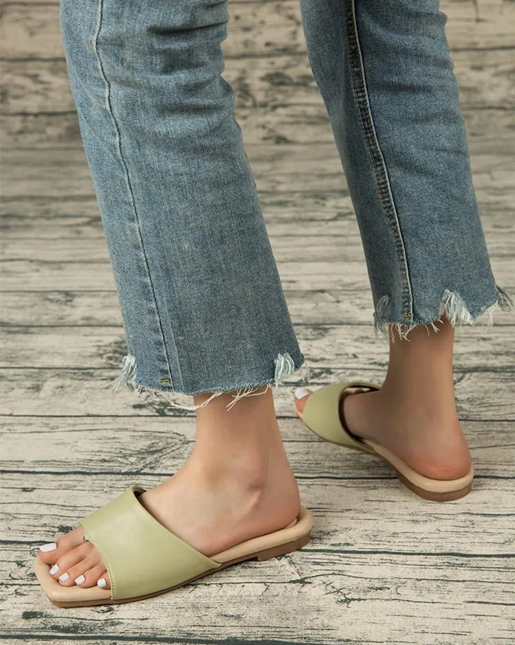 Flat Flip Flops Sandals - Light Green