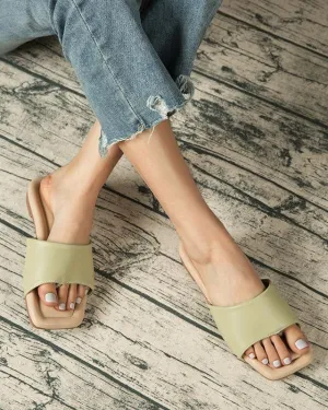 Flat Flip Flops Sandals - Light Green