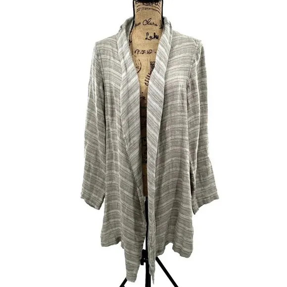 FLAX Cardigan Womens S Tan Oversized Open Relaxed 100% Linen Lightweight Jacket