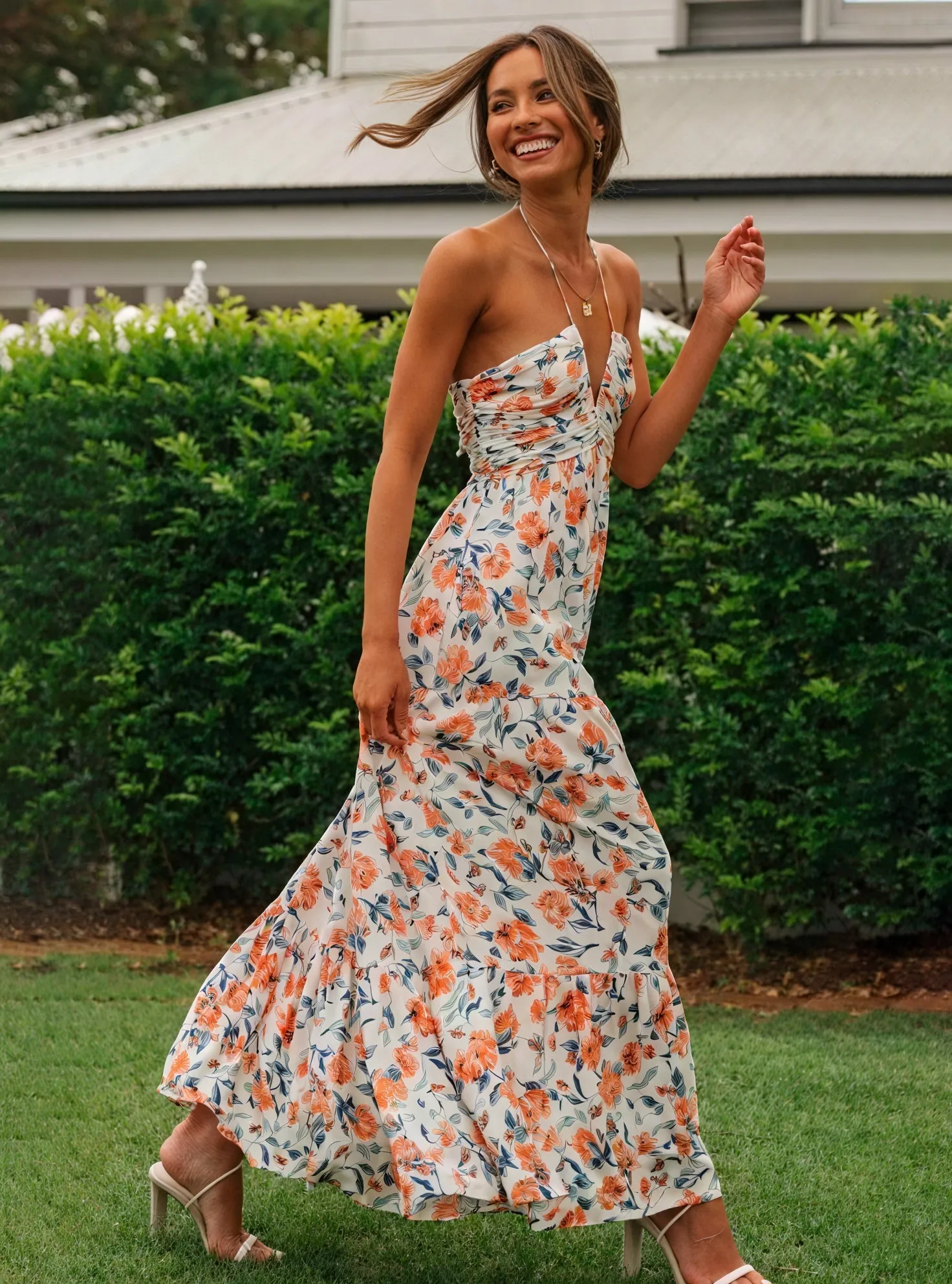 Floral Halter Maxi Dress - Flowing Tiered Skirt