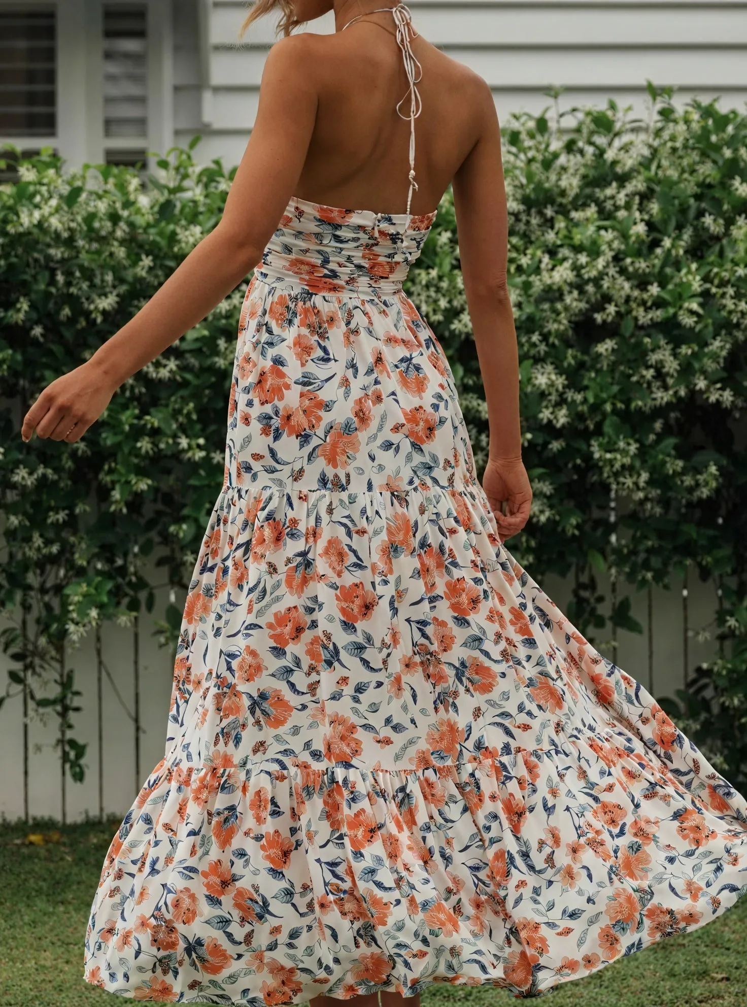Floral Halter Maxi Dress - Flowing Tiered Skirt