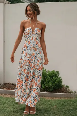 Floral Halter Maxi Dress - Flowing Tiered Skirt