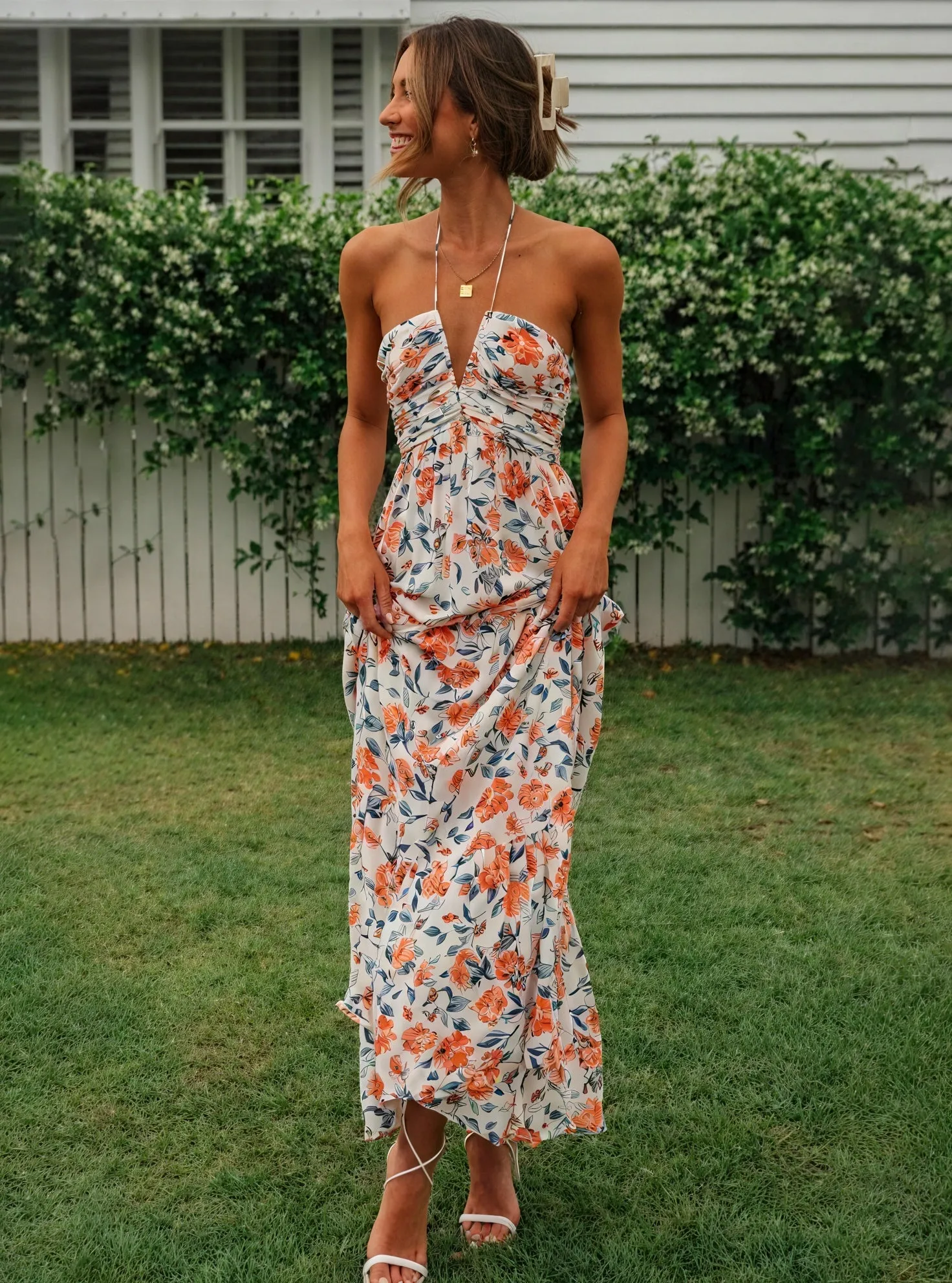 Floral Halter Maxi Dress - Flowing Tiered Skirt