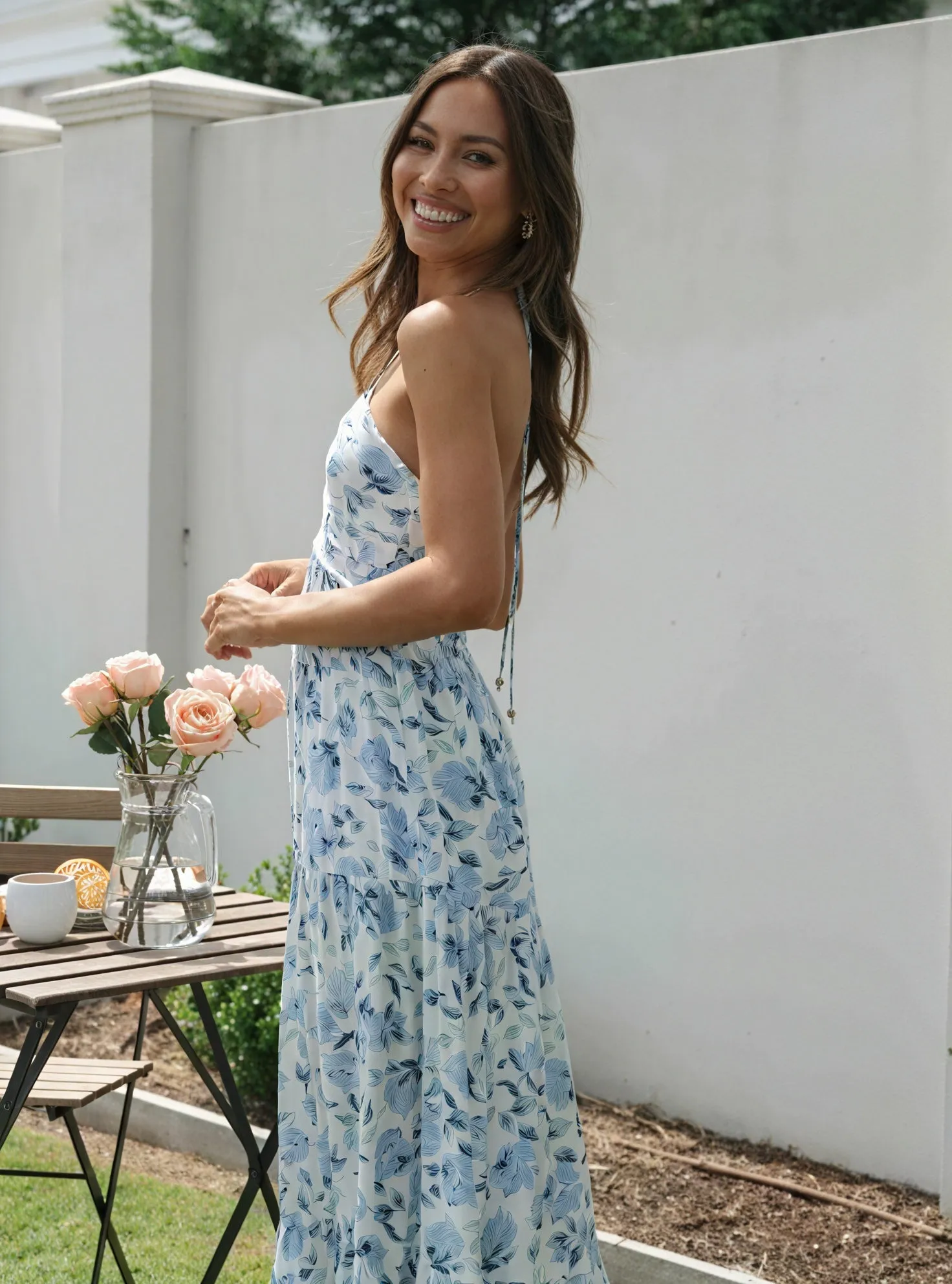 Floral Halter Maxi Dress - Flowing Tiered Skirt