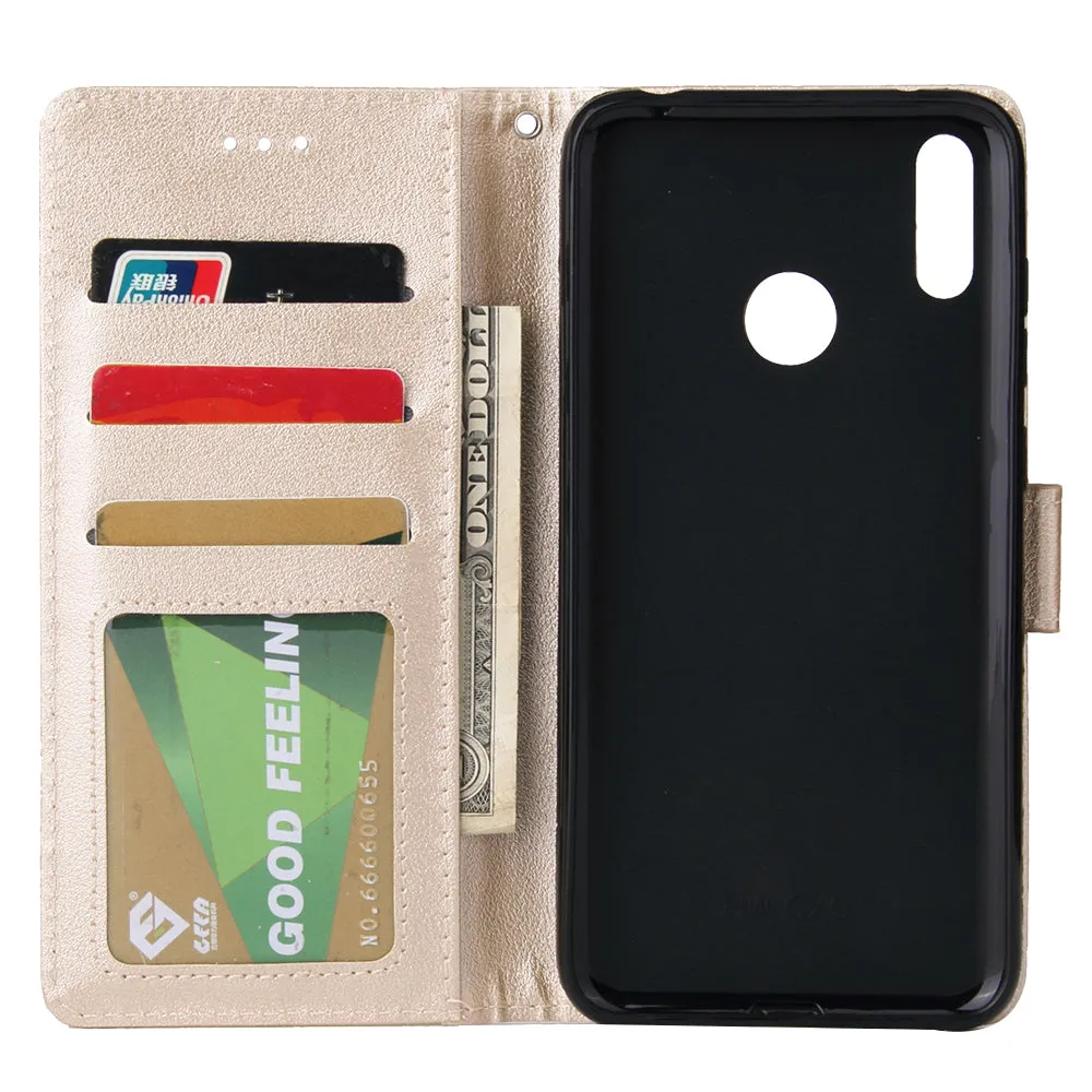 For HUAWEI Enjoy 9/ Y7 2019 /Y7 PRO 2019/Y7 PRIME 2019 Flip-type Leather Protective Phone Case with 3 Card Position Buckle Design Phone Cover  Gold