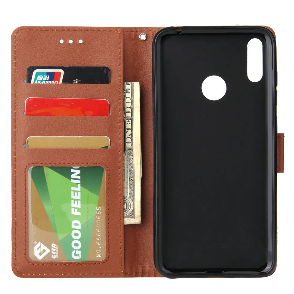 For HUAWEI Enjoy 9/ Y7 2019 /Y7 PRO 2019/Y7 PRIME 2019 Flip-type Leather Protective Phone Case with 3 Card Position Buckle Design Phone Cover  Gold