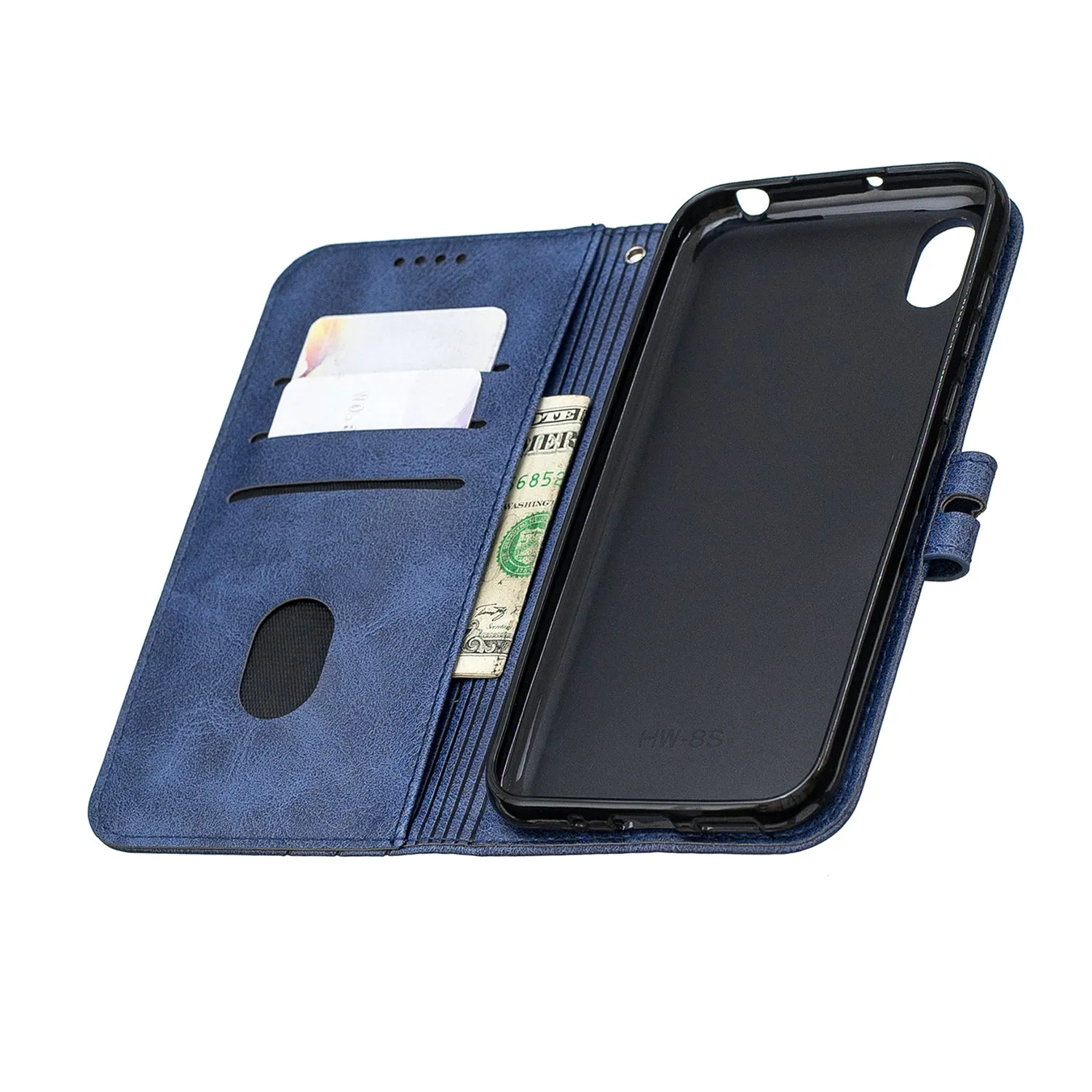For HUAWEI Y5 2019 Denim Pattern Solid Color Flip Wallet PU Leather Protective Phone Case with Buckle & Bracket yellow