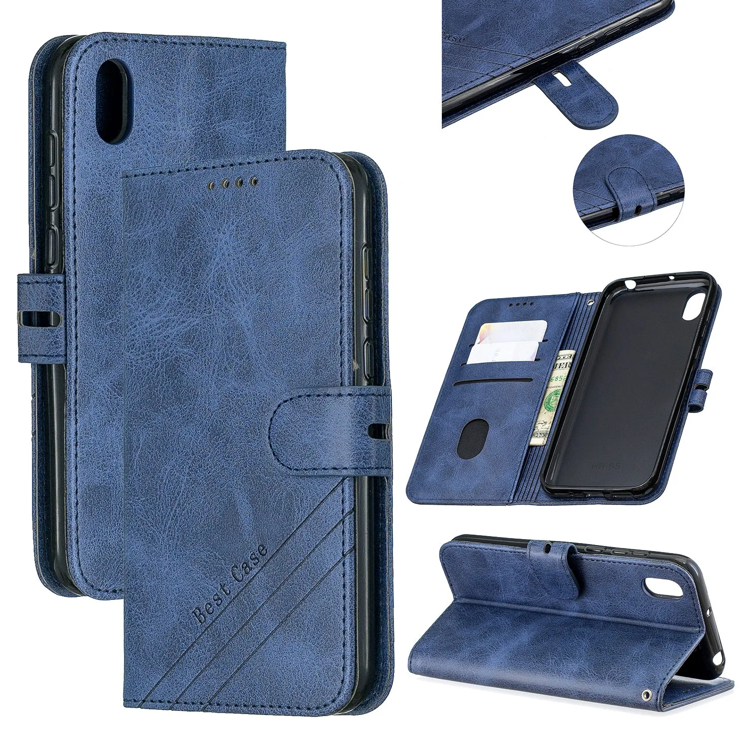 For HUAWEI Y5 2019 Denim Pattern Solid Color Flip Wallet PU Leather Protective Phone Case with Buckle & Bracket yellow