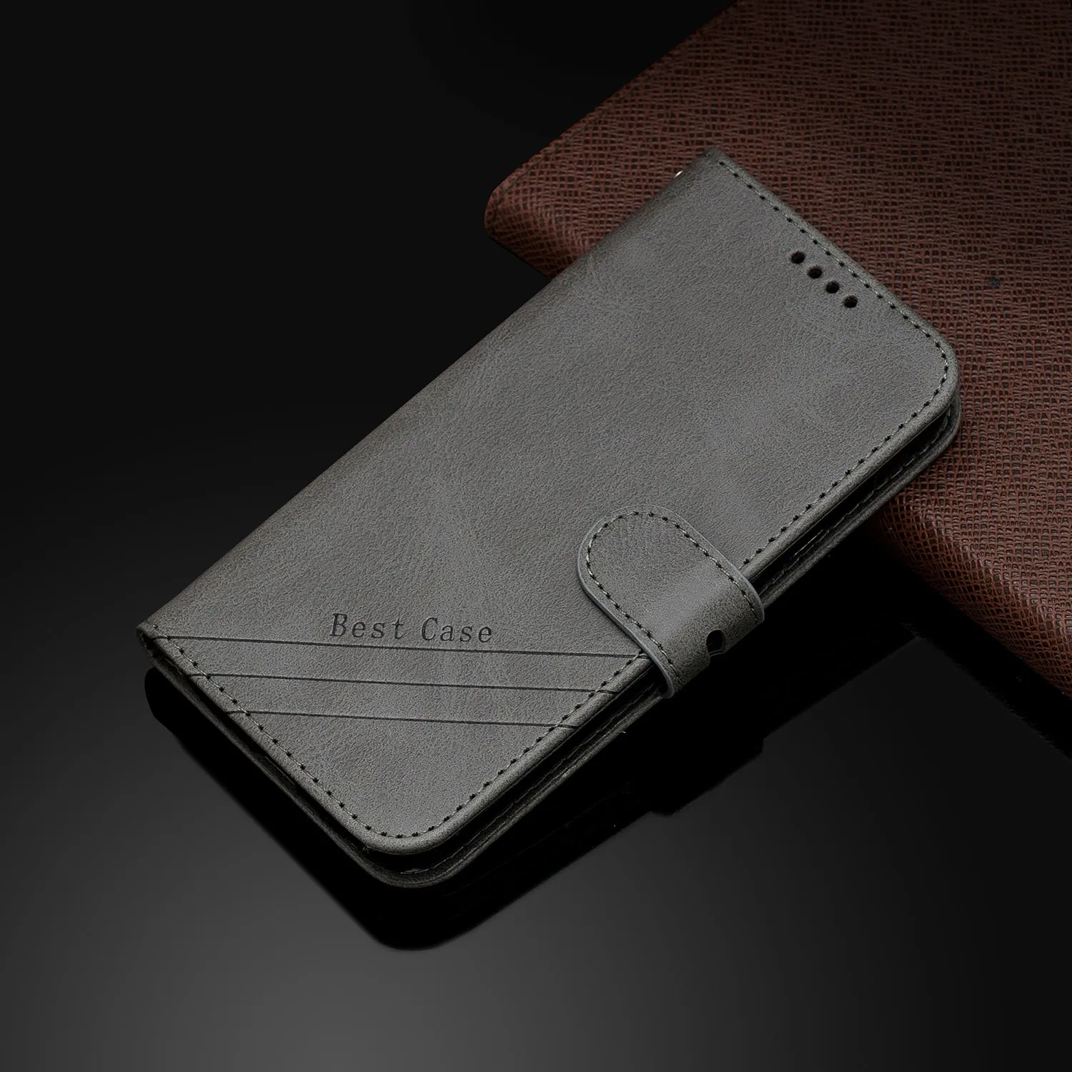 For HUAWEI Y6 2019 Denim Pattern Solid Color Flip Wallet PU Leather Protective Phone Case with Buckle & Bracket gray