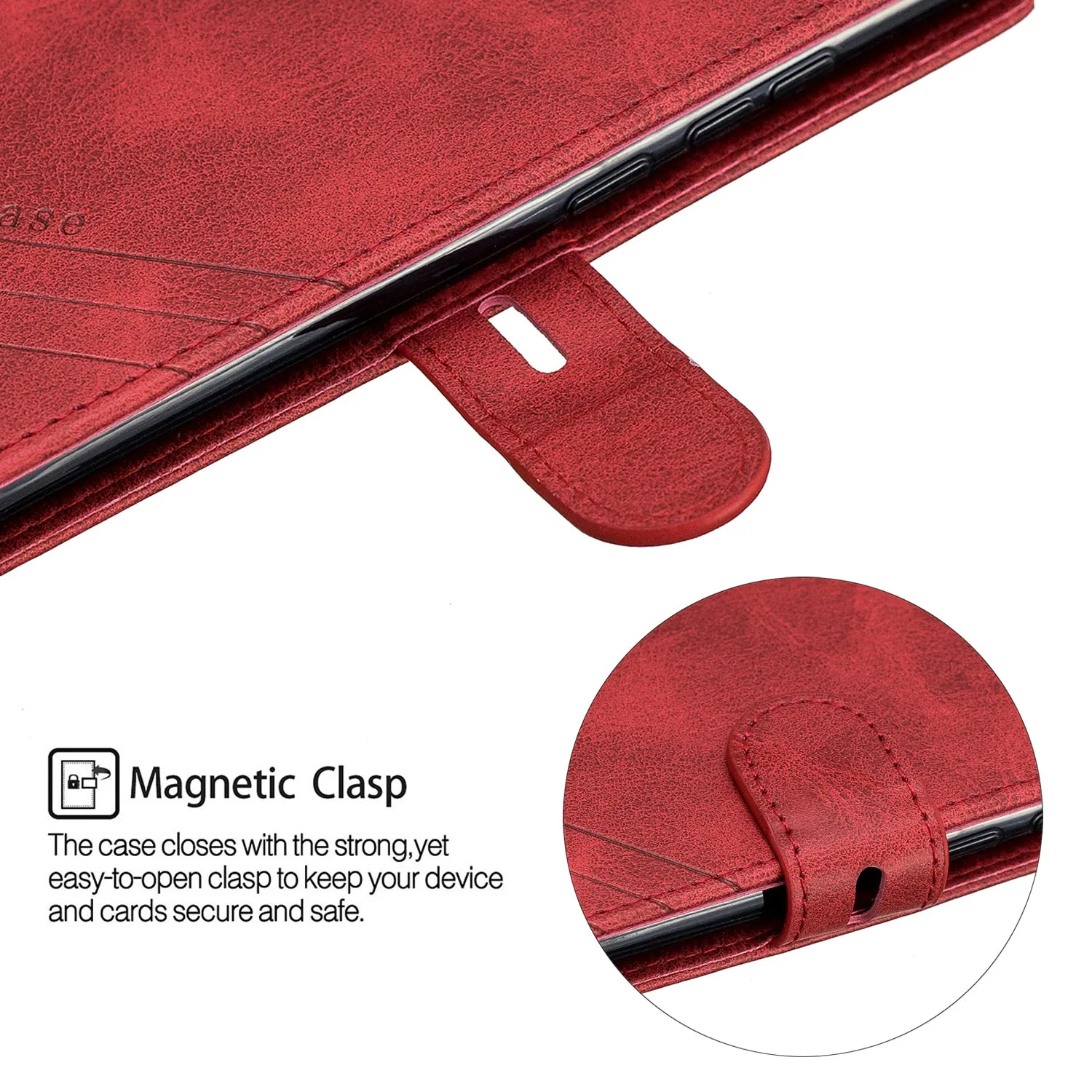 For HUAWEI Y6 2019 Denim Pattern Solid Color Flip Wallet PU Leather Protective Phone Case with Buckle & Bracket red