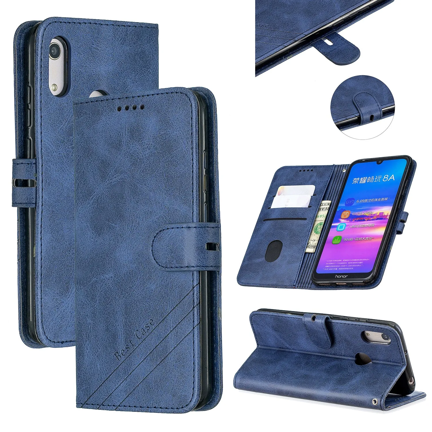 For HUAWEI Y6 2019 Denim Pattern Solid Color Flip Wallet PU Leather Protective Phone Case with Buckle & Bracket yellow