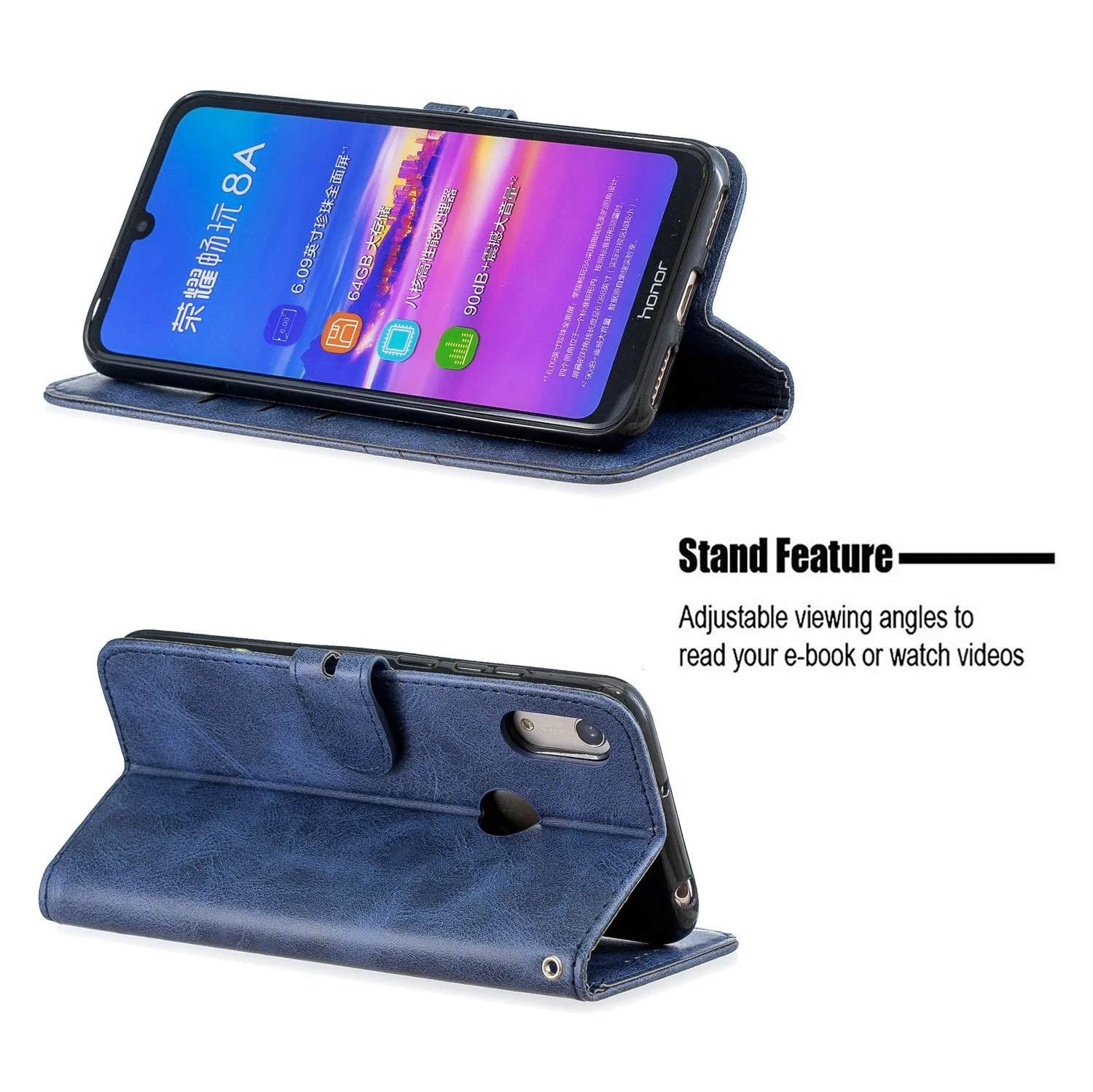 For HUAWEI Y6 2019 Denim Pattern Solid Color Flip Wallet PU Leather Protective Phone Case with Buckle & Bracket yellow