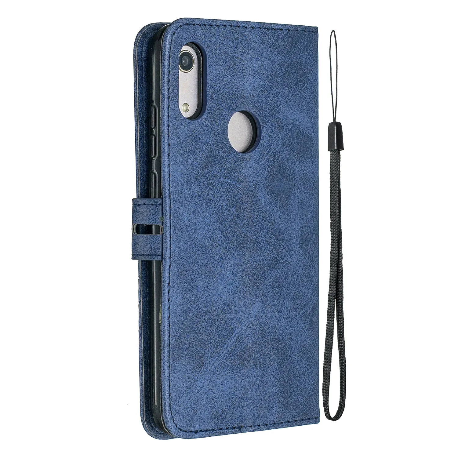 For HUAWEI Y6 2019 Denim Pattern Solid Color Flip Wallet PU Leather Protective Phone Case with Buckle & Bracket yellow