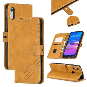 For HUAWEI Y6 2019 Denim Pattern Solid Color Flip Wallet PU Leather Protective Phone Case with Buckle & Bracket yellow