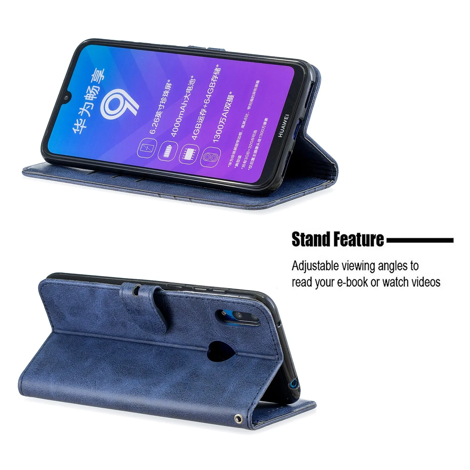 For HUAWEI Y7 2019 Denim Pattern Solid Color Flip Wallet PU Leather Protective Phone Case with Buckle & Bracket brown