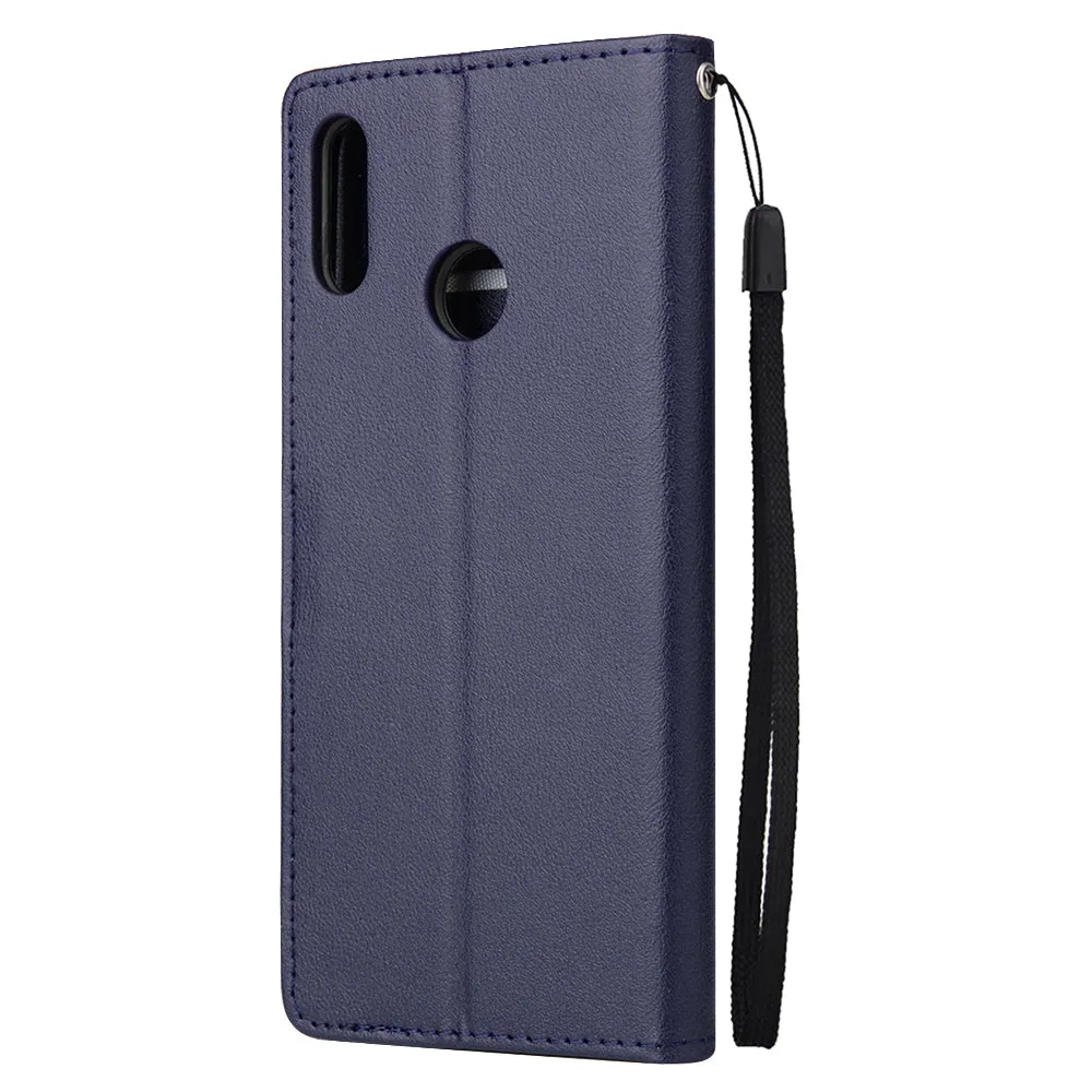 For HUAWEI Y9 2019 Flip-type Leather Protective Phone Case with 3 Card Position Buckle Design Phone Cover  blue